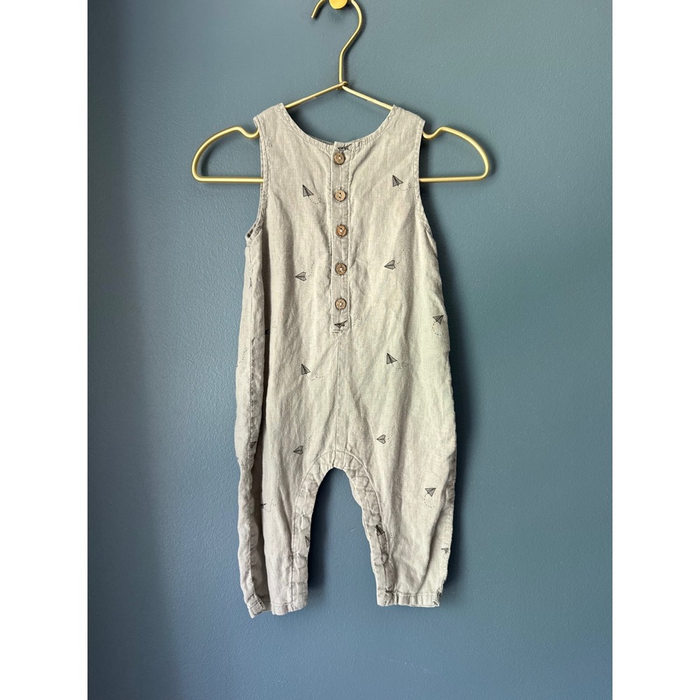Rylee‎ + Cru Paper Airplane Print Linen Romper gray 3-6 Months